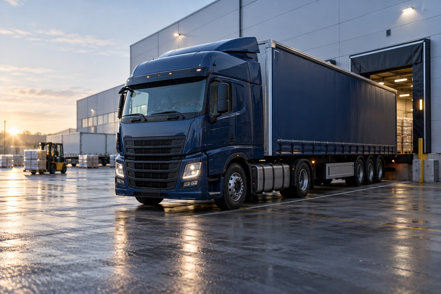 Camion de transport de marchandises à un quai logistique